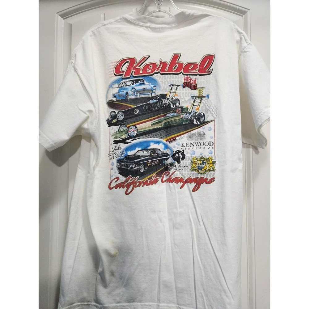 Vintage Hanes Beefy-T Korbel California Champagne Heck Racing Graphic Shirt L